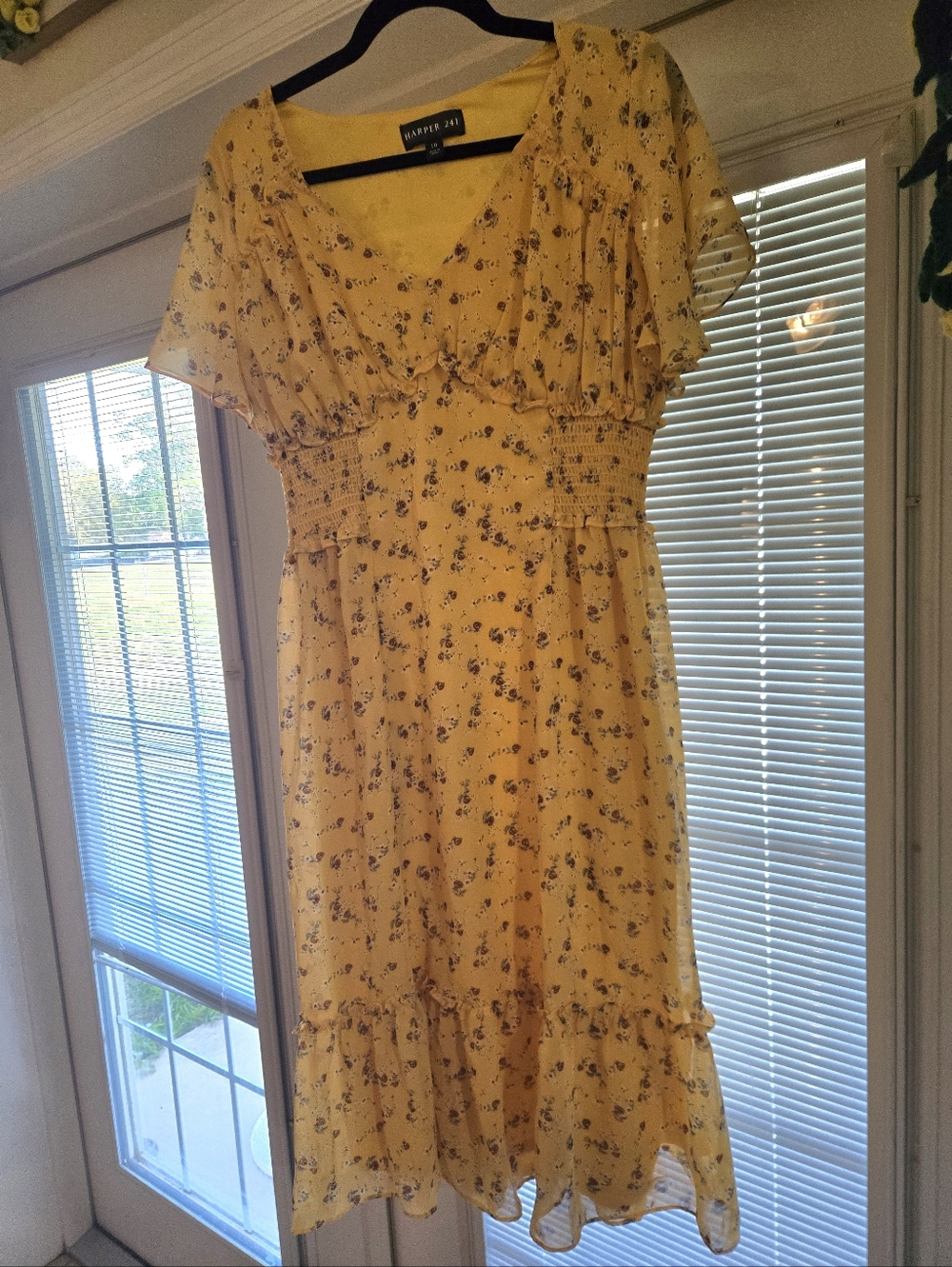 Harper Yellow Floral Midi Dress with Ruffle Details